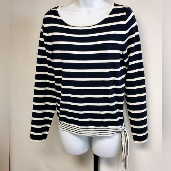 Jones NY Classic Knit Top Size S Navy White Striped EUC - Picture 2 of 10